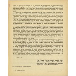 tract anti-colonialiste du 3 juillet 1931, signé par Tanguy, Sadoul, Aragon, Breton, Thirion, Éluard, Char, Péret, Crevel