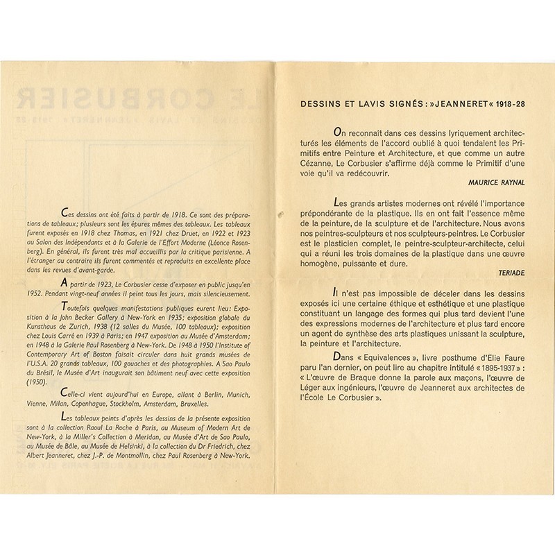 exposition chez Denise René de Le Corbusier "Dessins et lavis signés "Jeanneret" 1918-1928", du 8 avril au 11 mai 1952