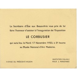 invitation au vernissage de l'exposition de Le Corbusier au Musée national d'Art moderne, le mardi 17 novembre 1953