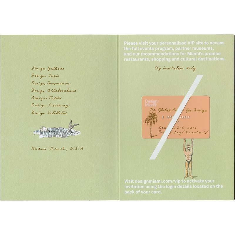Carte VIP pour "Design Miami,2015" dessinée par Pierre Le-Tan