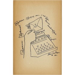 dessin de Jean Cocteau pour l'annonce de sa pièce de théâtre "La machine à écrire", au Théâtre Hébertot, à Paris, 1941