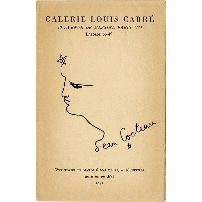 plaquette accompagnant l'exposition des dessins de Jean Cocteau à la galerie Louis Carré, à Paris, du 6 au 20 mai 1941