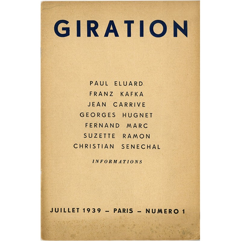 Couverture de la revue Giration, cahiers de poësie et d’information, dirigée par Boris Daew, 1939