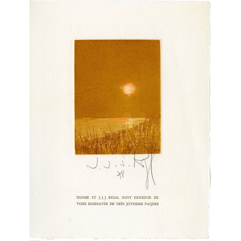 gravure originale en 4 couleurs de J.-J.-J. Rigal pour une carte de Joyeuses Pâques