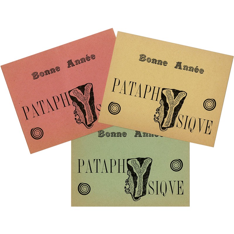 3 cartes de Bonne année du collège de Pataphysique, lettres typographiques ornée de Jean Dubuffet
