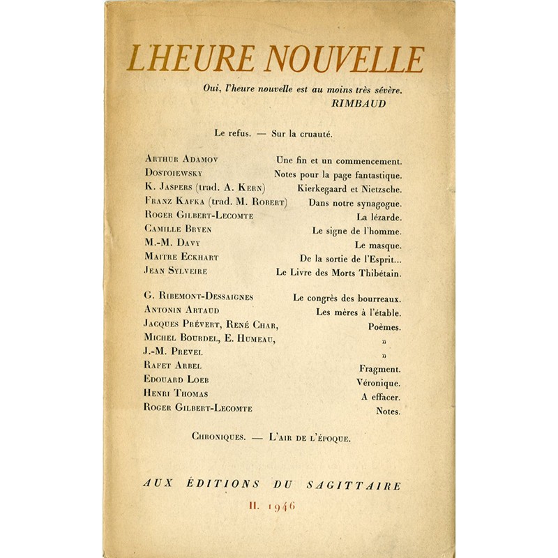 Revue "L'heure nouvelle" n°2, sous la direction d'Arthur Adamov, 1946