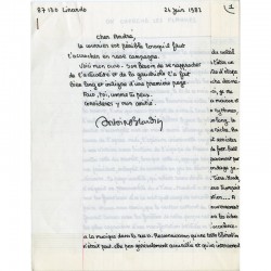 manuscrit envoyé par Antoine Blondin à André Parinaud le 24 juin 1982