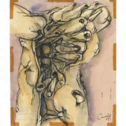 dessin à l'encre et l'aquarelle offert par Henri Comby à Raoul-Jean Moulin, 1969