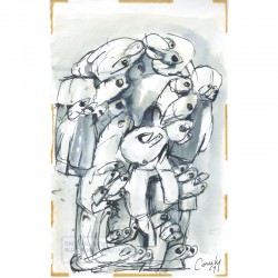 dessin à l'encre et l'aquarelle offert par Henri Comby à Raoul-Jean Moulin, 1969