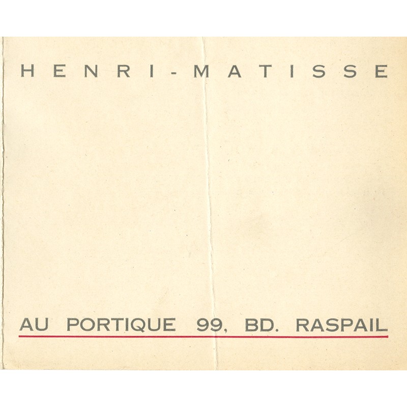 carton d'invitation pour l'exposition d'Henri Matisse à la galerie Au portique, Paris, 1929