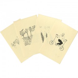 4 dessins sur japon signés au crayon par Claudine Jamagne