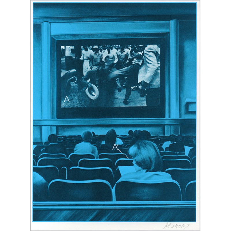 Sérigraphie originale "Cinéma" de Jacques Monory extraite du livre "USA 76. Bicentenaire Kit" de Michel Butor et Jacques Monory