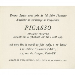 invitation d'Yvonne Zervos  pour l'exposition de Picasso, galerie Cahiers d'Art, Paris, 1969