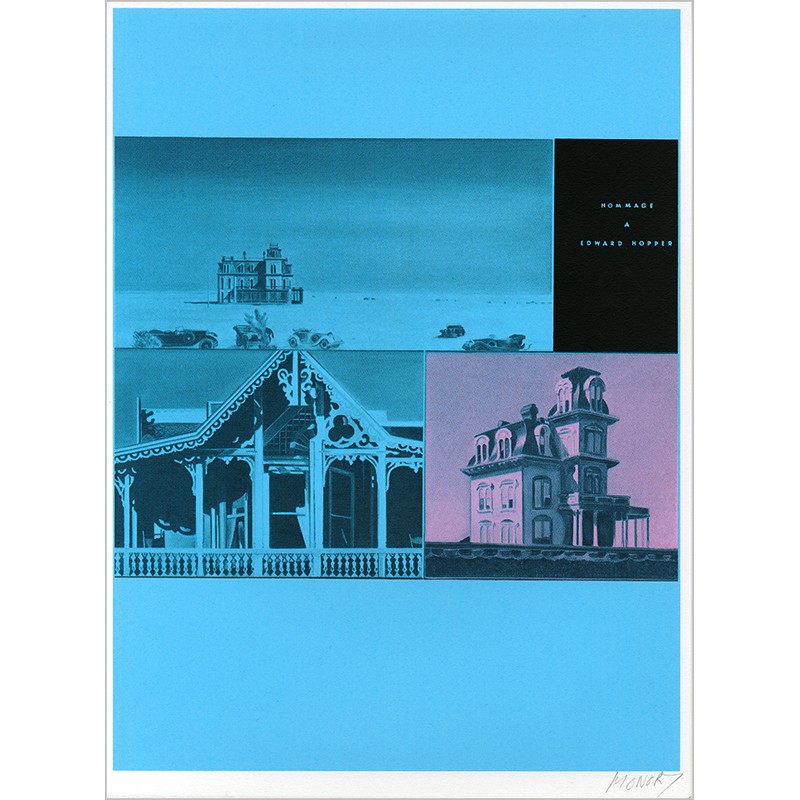 Sérigraphie originale "Hopper" de Jacques Monory extraite du livre "USA 76. Bicentenaire Kit" de Michel Butor et Jacques Monory