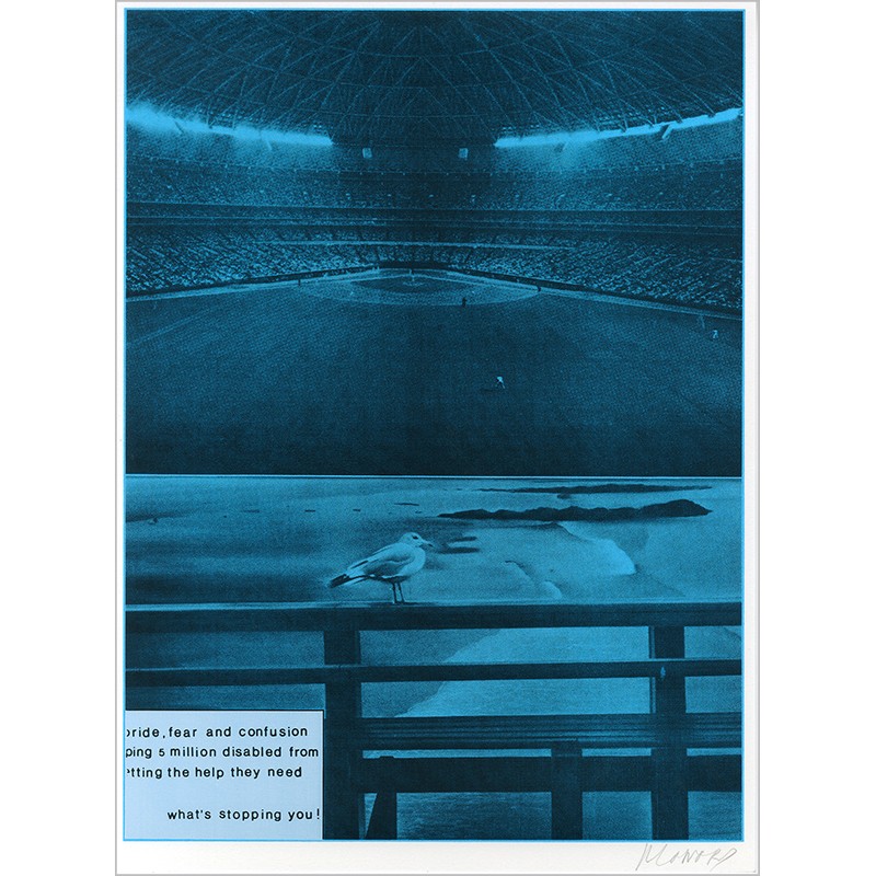 Sérigraphie originale "Stade" de Jacques Monory extraite du livre "USA 76. Bicentenaire Kit" de Michel Butor et Jacques Monory