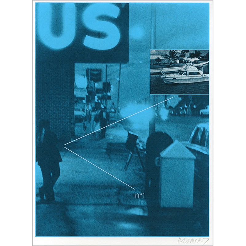 Sérigraphie originale "US" de Jacques Monory extraite du livre "USA 76. Bicentenaire Kit" de Michel Butor et Jacques Monory