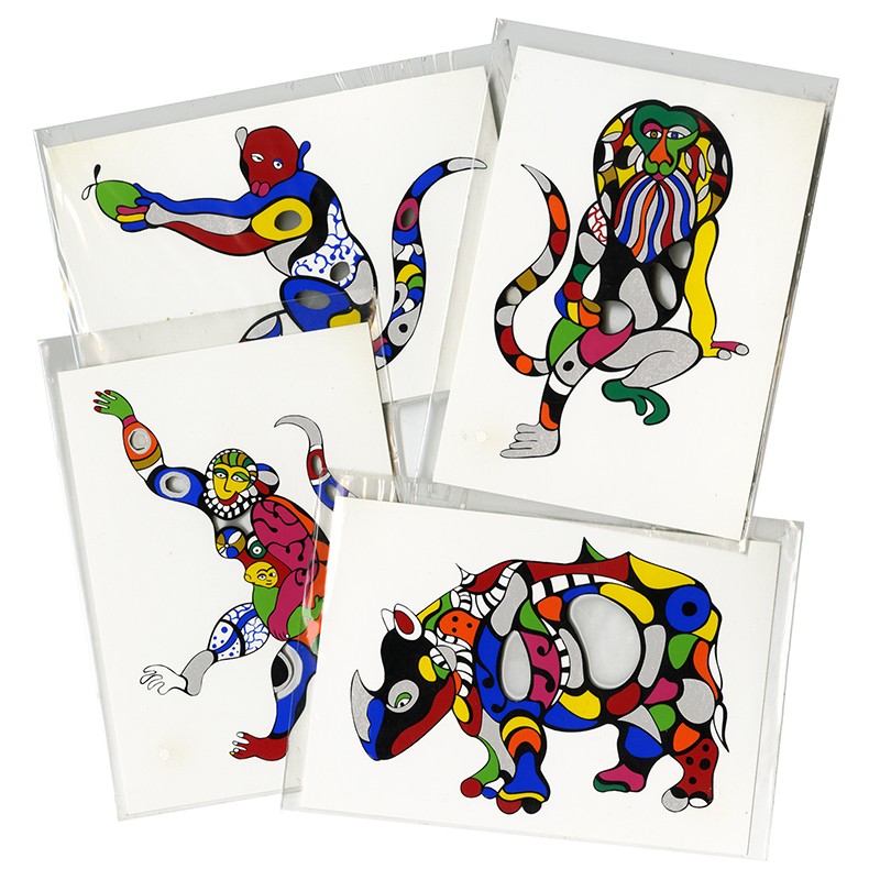 de 4 cartes postales sérigraphiées avec découpes, dessinées par Niki de Saint, 2000 de 4 cartes postales sérigraphiées avec découpes, dessinées par Niki de Saint, 2000
