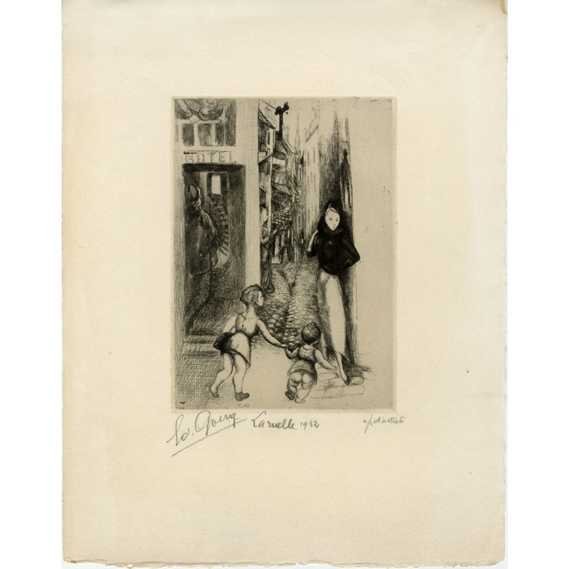 épreuve d'artiste signée d'une gravure "La ruelle" d'Édouard Goerg, 1932