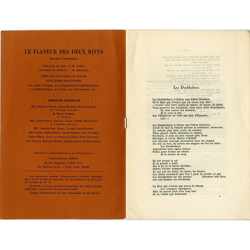 "Le Flâneur des deux rives" revue est entièrement consacrée à Apollinaire