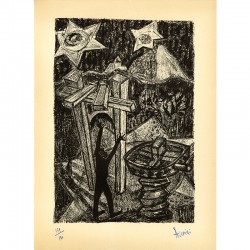 poème "Tapisserie des trios soleils" de Guy Weelen accompagné d'une lithographie de Paul Aïzpiri