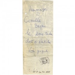 message manuscrit de Robert Lebel sur Camille Bryen, 1963