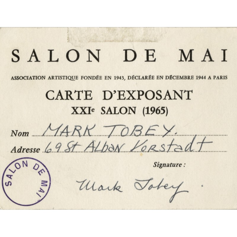 carte d'exposant de Mark Tobey au XXIe Salon de Mai, Paris, 1965
