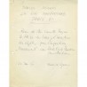 reçu pour le livre "L'aventure des objets" n°30, remis par Camille Bryen à Daniel Spoerri, rédigé à la main par Daniel Spoerri