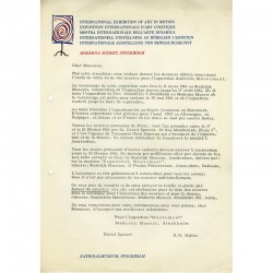 courrier-circulaire de Daniel Spoerri et Pontus Hulten sur papier à entête du Moderna Museet (s.d.)