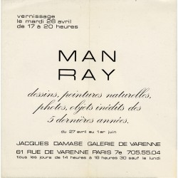 carton d'invitation de Man Ray, à la galerie de Varenne de Jacques Damase