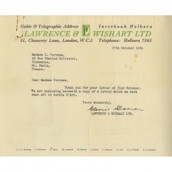 courrier des édition Lawrence & Wishart à Colombe Voronca, 27 octobre 1954