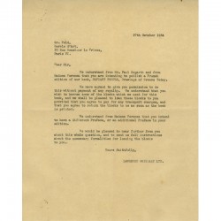 courrier des édition Lawrence & Wishart à Charles Feld, des édition du Cercle d'Art, 27 octobre 1954