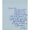 courrier manuscrit de Maurice Estève adressé à la veuve de Raymond Legueult