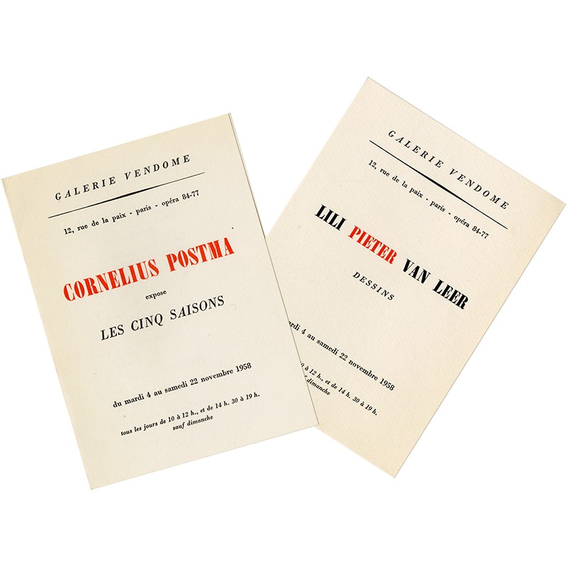 2 cartons d'expositions de la galerie Vendôme, 1958