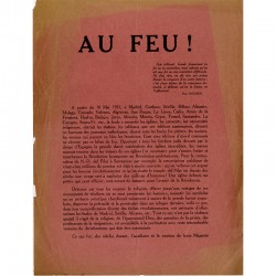 "Au feu" tract de Louis Aragon et André Thirion au sujet des incendies d'églises et de couvents en Espagne en 1931