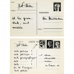 2 cartes postales de Robert Filliou, ensemble de 27 CP d'artistes, éditions Arrocaria, Antibes, 1976