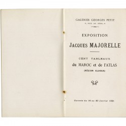 catalogue de l'exposition Jacques Majorelle à la galerie Georges Petit, à Paris, du 16 au 30 janvier 1921