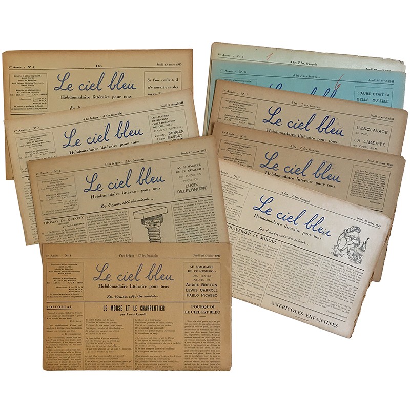 collection complète des 9 numéros de la revue belge "Le ciel bleu", 1945 collection complète des 9 numéros de la revue belge "Le ciel bleu", 1945