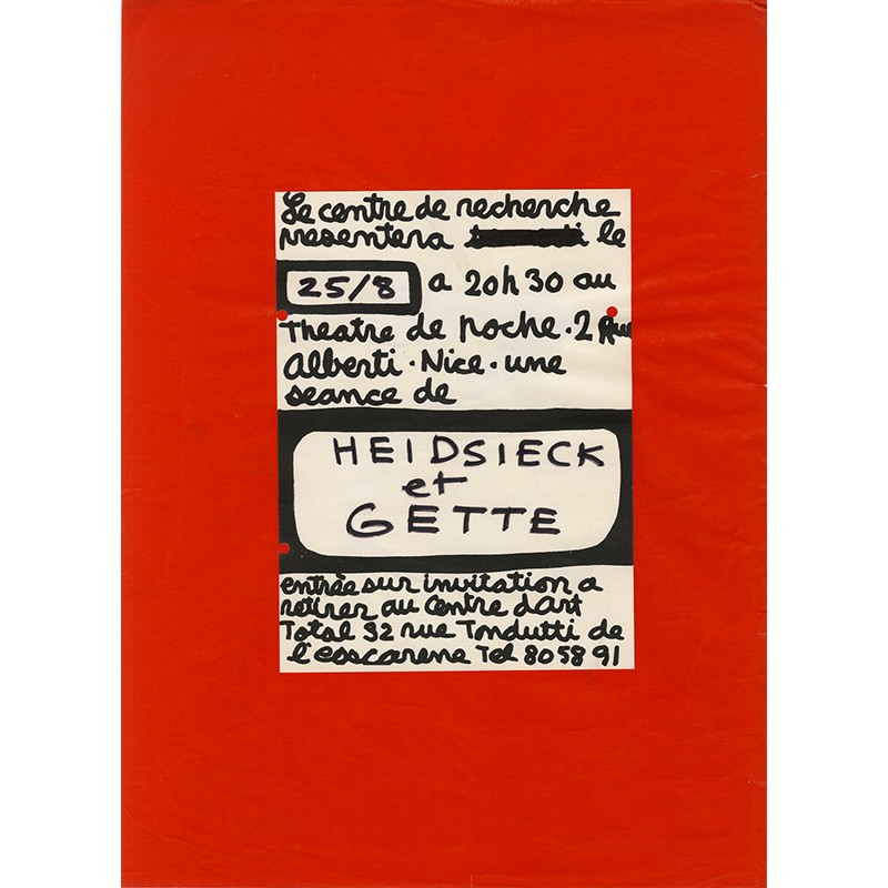 affiche pour une soirée de "poésie action" organisée par Ben avec Bernard Heidsieck et Paul-Armand Gette, le 25 août 1966